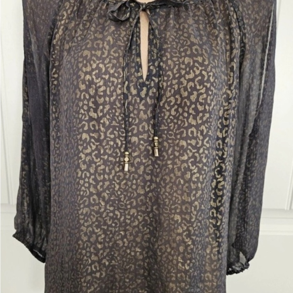 Cache Animal Print Blouse with Tie Accent